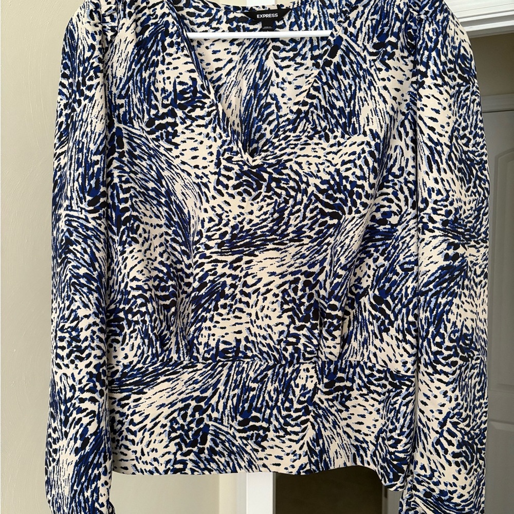 Express Abstract Blue and Cream Blouse